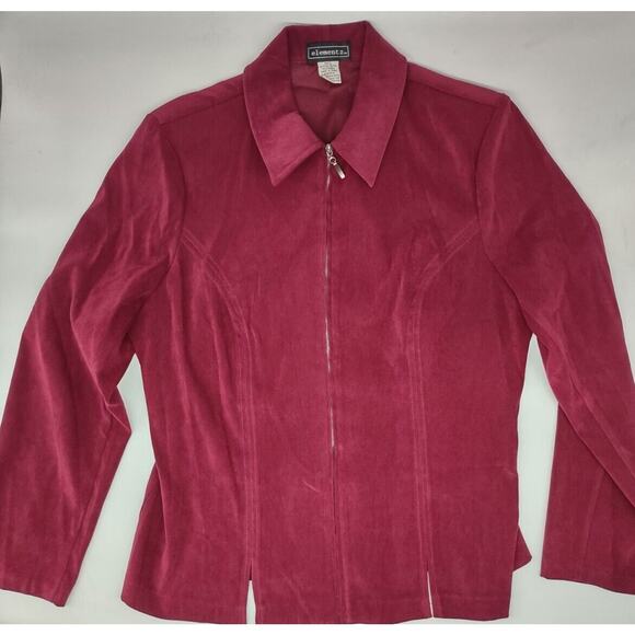 Elementz Faux Suede Zip Up Jacket Women's Size Large Lined Long Sleeve Burgundy - Picture 1 of 13